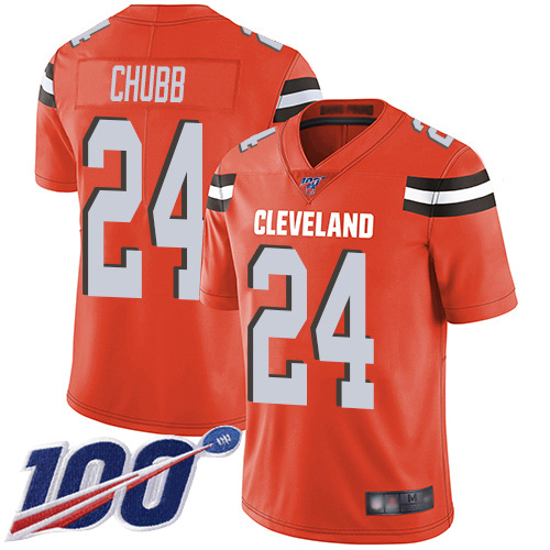 Cleveland Browns Nick Chubb Men Orange Limited Jersey #24 NFL Football Alternate 100th Season Vapor Untouchable